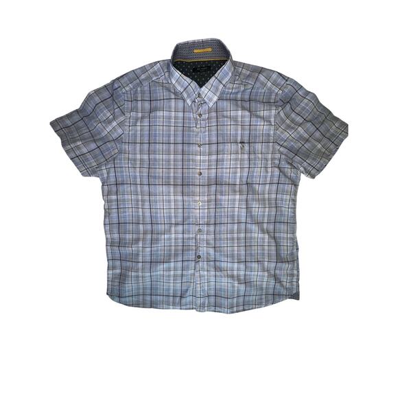 Ted Baker London Men’s Shirt Size 7 Blue Plaid Short Sleeve Button Up Casual - Picture 2 of 8